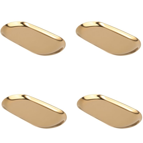 4X Oval Gul Metallförvaringsbricka Fruktfat Prickig Liten Spegel Displayföremål