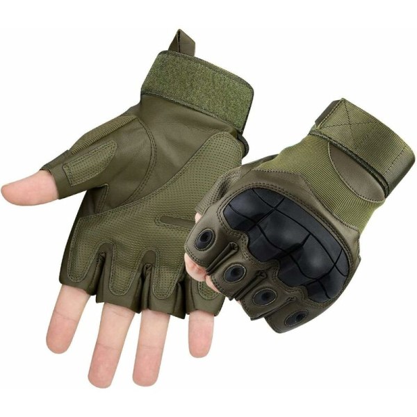 Ledbeskyttende handsker, hårde gummihalvfingerhandsker til udendørs træning klatring løb vandreture camping cykling motorcykel (L, hærgrøn)-