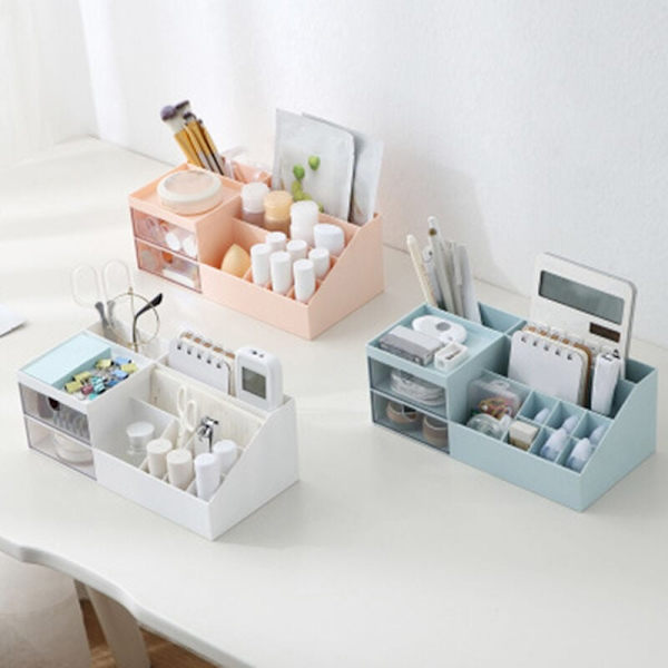 Skrivebordsopbevaringsboks med rum Skuffestil Beholder Pladsbesparende Organizer til makeup