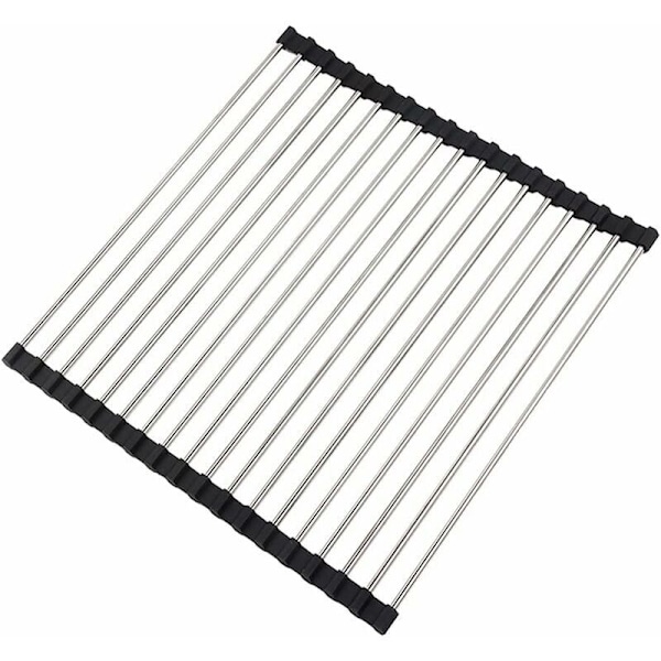 Kjøkkenoppvaskstativ, sammenleggbart oppvaskstativ, rustfritt stål kjøkkenoppvaskstativ, benkeplateoppvaskstativ for vask, oppvaskstativmatte, 43 x 35 cm--