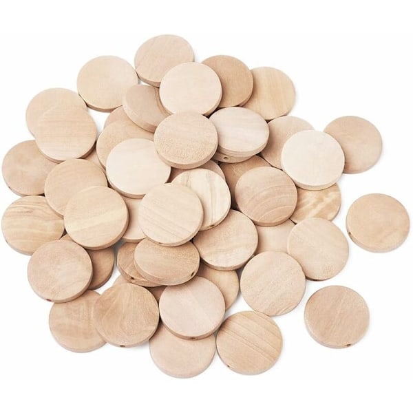 Träbearbetning›Råträ 50 st Naturliga Oavslutade Platta Runda Trämynt Träpärlor Cirkelskivor 25x5mm för DIY Smyckestillverkning -DENUOTOP