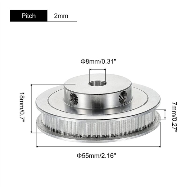 2x Synkroniserad Remskive, Borr 80 Tänder 8mm, Silver Aluminium Hjul med M5 Skruv för 3D-skrivare Bälte