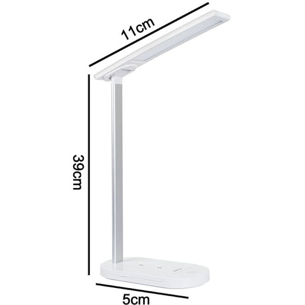 LED-skrivbordslampa med trådlös laddare, ögonvänlig bordslampa, USB-laddningsport, pekkontroll för sovrum, nattduksbord, kontor, studier och läsning