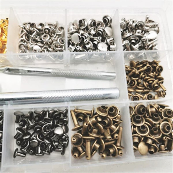240 stycken set / set dubbla locklädernit med 4 stycken fästelement för läderjacka kappa väska