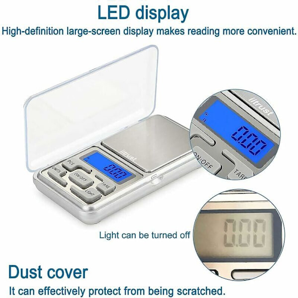 Præcisionskøkkenvægt, Elektronisk køkkenvægt, Lommevægt med LCD-display, 500g/0,01g Mini Lomme Digitalvægt til Smykker/Te/Gær/Kaffe