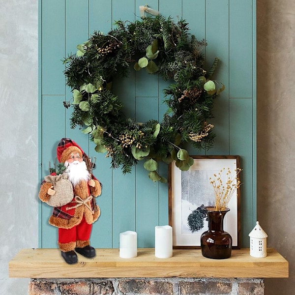 Mini Stående Tomtefigur 30cm Traditionell Röd Juldekoration Ornament Dock Tomtefigur Långt Skägg för Fönster Bord Eldstad