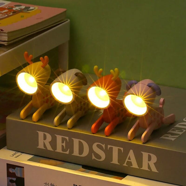 Mini Natlampe til Børn, LED Natlampe med Mobiltelefonholder, Pink Kawaii Dekorativ Hund, Foldbar Bordlampe til Babyværelse Soveværelse