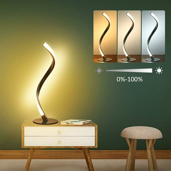 Spiral bordslampa LED 3000 K vit varm nattlampa för sovrum (kallvit, naturligt ljus, varmvit)