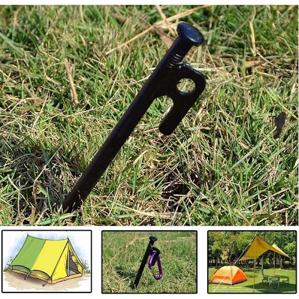 Tältpinnar av stål, campingpinnar, markfästpinnar, krok för camping, vandring, nödsituationer och utomhusöverlevnad - 4 stycken - 20 cm