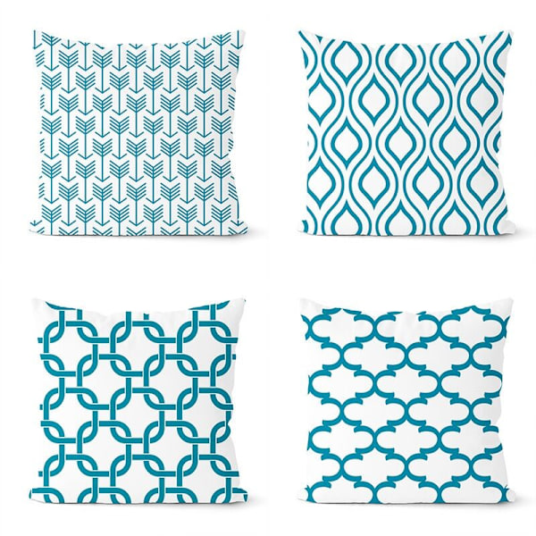 4 stk Blå Geometri Dekorativ Putetrekk for Sofa Kvadratisk Pute Soverom Bilinnredning 45X45 Cm