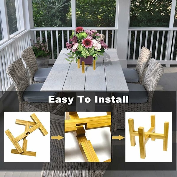 Växtställ, set om 3, i mitten av seklet, i trä, med halkfri matta, naturlig modern blomkruka för inomhus, utomhus, trädgård, gård, vardagsrum