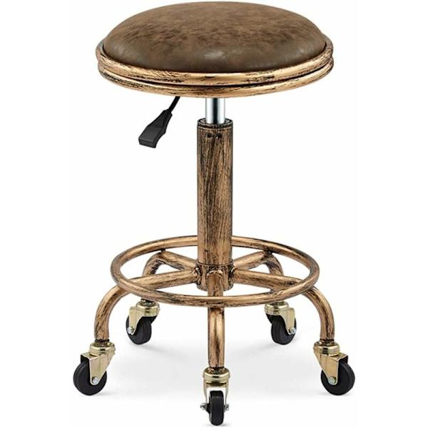Vintage Barstol, Castor Stol, 360° Swivel Barstol, Høydejusterbar Barstol 50-64cm, Frisørstol Verksted Stol Barbord Stol