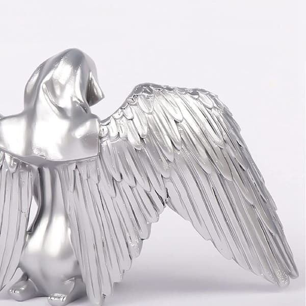 3D-statydekoration Knäböjande mantelstaty Oberoende skulptur Silver