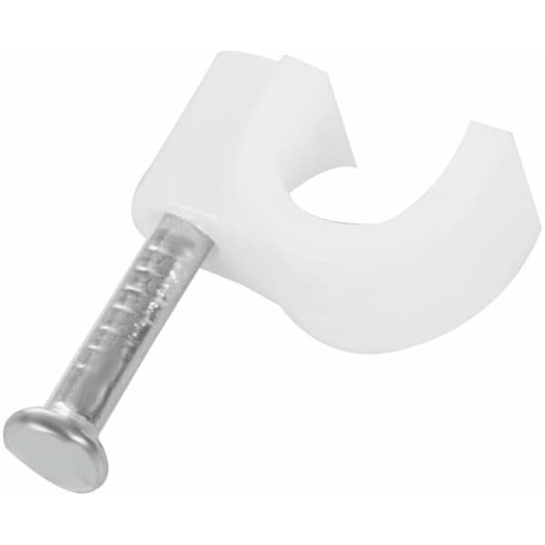 5 mm diameter kabelklips med festeklemmer, 100 stk., hvit