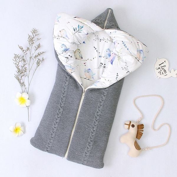 Swaddle sovsäck varm filt för sovsäck bomull stickad kuvert nyfödd swaddle wrap sovsäck -Grå