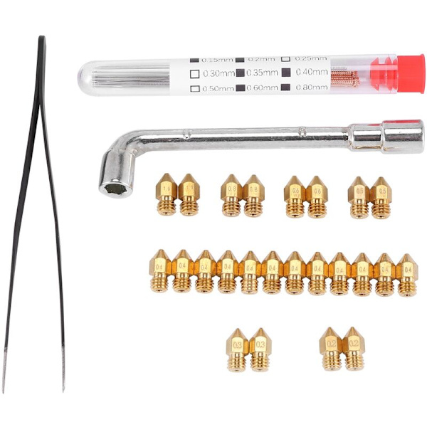 37 stk. Serie 3D-printerdyser MK8-dyse 0,2,0,3,0,4,0,5,0,6,0,8,1,0 mm Ekstruder Print Head til -10 3 5