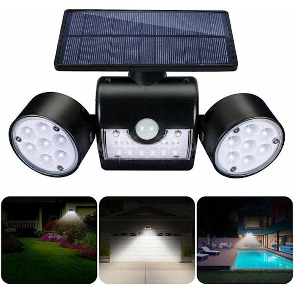 Solcelle Utelys, Solcelle Vegglampe, med 30 Vanntette Dobbelthode LED-Spotlight, 360 Graders Rotasjon, med Bevegelsessensor for Hage