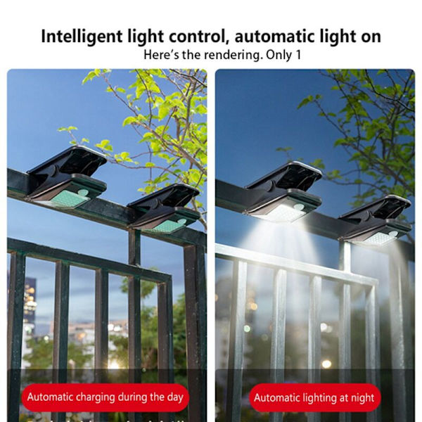 72LED Solcells Clip Light IP65 Vattentät Mänsklig Kroppssensor Vägglampa Trädgårdslampor för Utomhusträdgård och Uteplats Varm