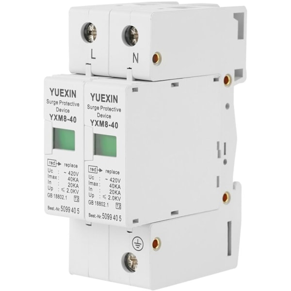 1 stk 220V 2P 40KA Lavspændings Overspændingsbeskytter Arrester Enhed