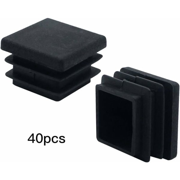 40 stk firkantede endehetter for møbler Plast firkantede rørplugger 20mm x 20mm Rørplugger Antisklimatte Svart Rektangulær endehette Rørdeksel Sett inn P
