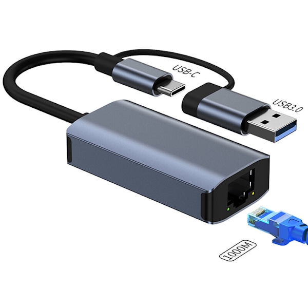 USB 3.0 Gigabit Ethernet-adapter USB C RJ45 Nätverkskort Nätverksförlängningskabel Splitter