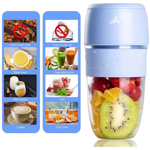 Bærbar Blender, Personlig Blender for Shakes, Enkelt Serverings Juicekopp, Mini Fruktjuicer, Hjemmekjøkken, Blå