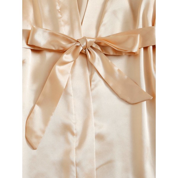Satin Set för kvinnor 4-delad blommig spetskant Camisole Underkläder Pyjamas med Robe L Guld