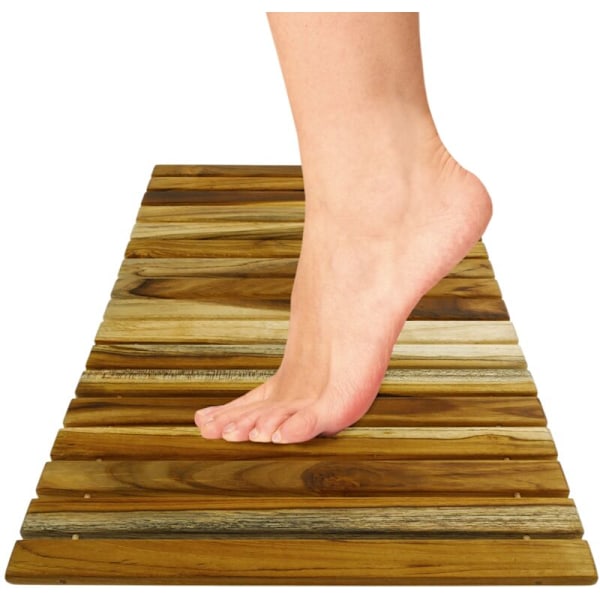 Ideell plattform for dusjer og baderom med opprullbar design på 60 x 40 cm i sertifisert teakwood