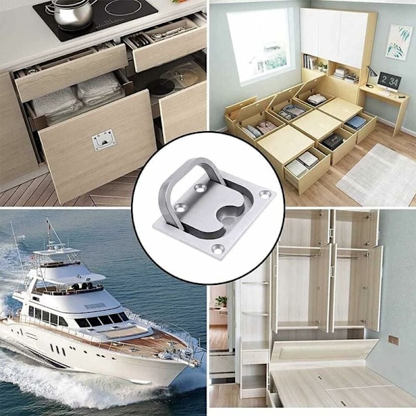 2 Flush Bådsluseluger i Rustfrit Stål Marinegreb Forsænket Bådsluseluge Flush Trækgreb med 8 Skruer til Skab Locker Marine Yacht Båd-