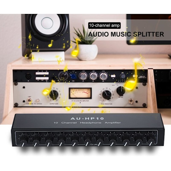 Multikanals Stereo Hodetelefonforsterker Lyddistributør Uavhengig Kontroll NJM4556A DC12-24V 1 Inngang 10 Utgang