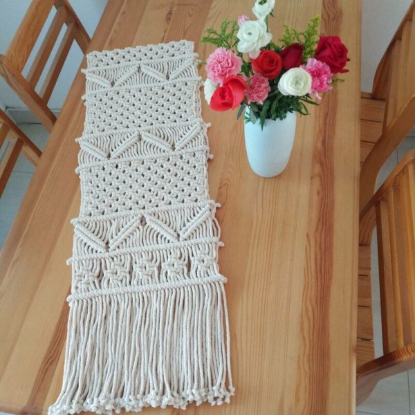 Käsityönä tehty boho-pöytäjuoksija Hääpöytäjuoksija Rustiikkinen pöytäkoriste Koti sisustus Keittiö Hääpöytäkoriste 30 cm x 180 cm