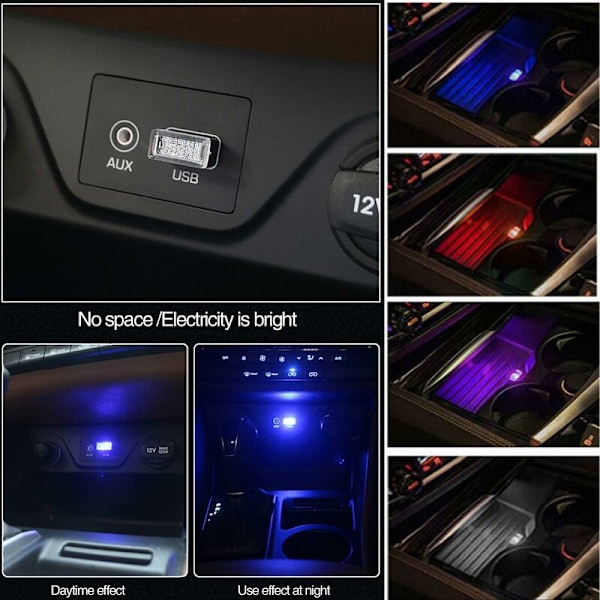 USB LED-bilsinderrumsbelysning, 7 stk. Plug-in 5V Universal Mini LED USB-lys til bilsinderrummet.