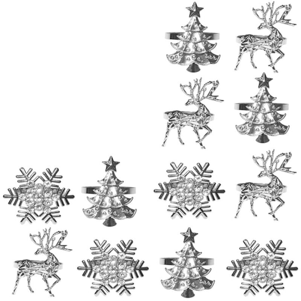 Jule Serviettring, Elg Snøflak Juletre Serviettring for Vinterferie Middagsinnstilling og Juledekorasjoner