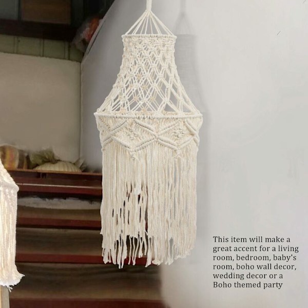 Macrame Lampskärm Hängande Pendellampa Skydd Modern Kontor Sovrum Vardagsrum Barnkammare Sovsal Bohemisk Dekoration