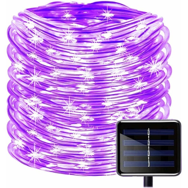 Solar Light Strip, 12M 100LED Solar Outdoor String Light Copper Wire Tube Outdoor Fairy String Light Vanntett (lilla)