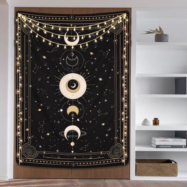 Moon Phases Tapestry Seinäriippuvainen, Starry Black Tarot Seinävaate Makuuhuoneeseen Esteettinen Musta 59,1x51,2 tuumaa (150x130 cm)