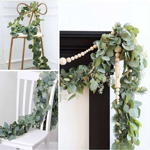 8 stk. 48 fod kunstig Eucalyptus krans Falsk krans Bulk Sølv Dollar Eucalyptus Blade Vines Planter