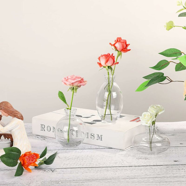 Glasvaser, set med 6 klara vaser för blommor, små bulkblomvaser för bröllopsdekorationer, blomsterarrangemang, vardagsrum, heminredning
