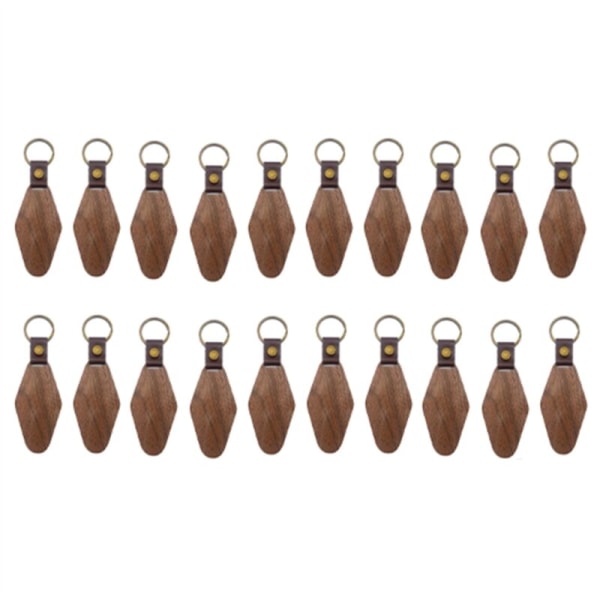20-pack tomma rombformade tränyckelringar i läder med nyckelringar för DIY-gravering