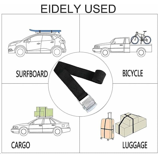 10 stk 239 cm Surringsstropper Festsett for Motorsykkel/Bil/Sykkelbærer Klemmestrømpe Maks Last 500 kg - Svart