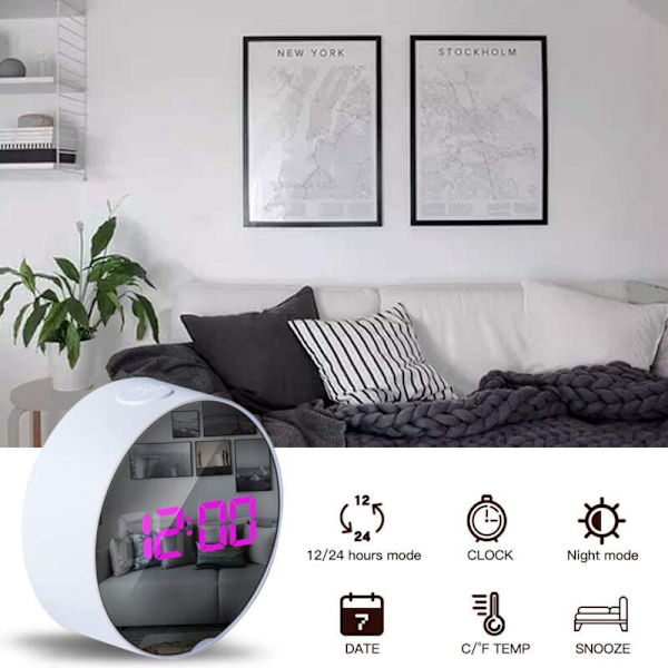 LED Digital Väckarklocka USB Elektrisk Sängbordsklocka med Temperatur Snooze 12/24 Timmar för Sovrum, Vit