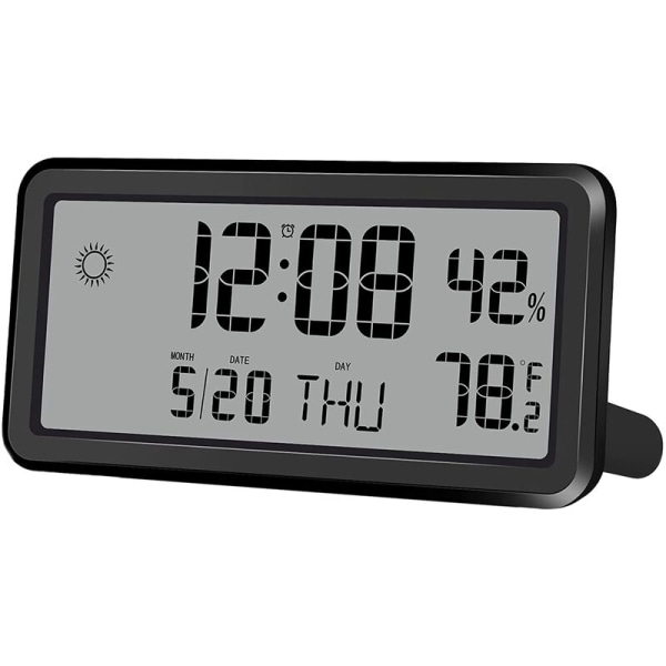 Alarm Clock for Bedroom, Digital Wall Clocks, with Date, Week, Indoor Temperature and Humidity, Battery Operated Black