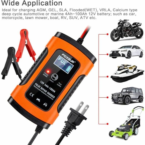 Opladere, Boostere og Starthjælp 12V 5000mA Fuldautomatisk Batterioplader/Vedligeholdelseslader til Biler, Motorcykler, ATV'er, Campingvogne, Powersports, Både og Mere