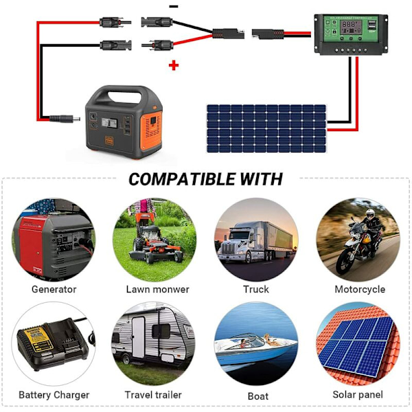 MC4 till SAE-adapter för solpanel till 10 AWG SAE-adapter - 50 cm Rv solpanel batteriladdningskit