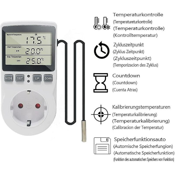 Ketotek 230 V temperaturregulator stikkontakt med sensor Digital termostat stikkontakt med timer stikkontakt Termostat tidsbryter for drivhus akvarium