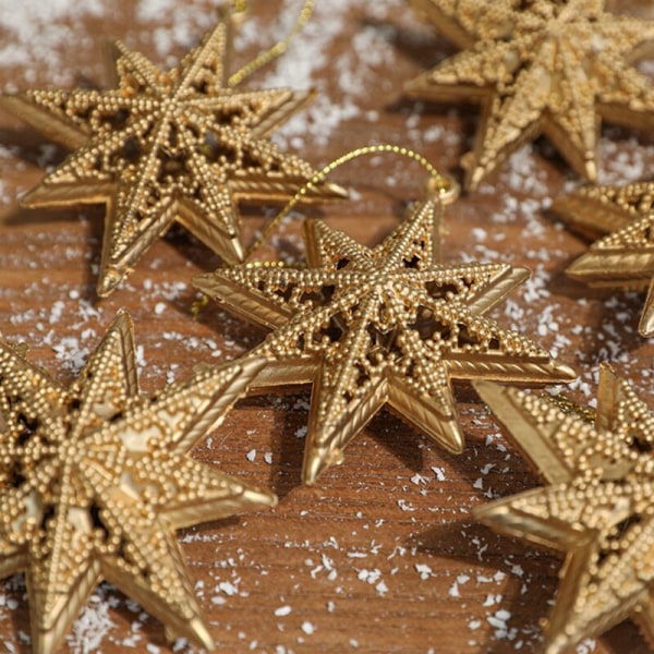 Julgransprydnader Guld Festtillbehör Julstjärnor Ornament Flash Hängande Stjärnor Retro Juldekoration