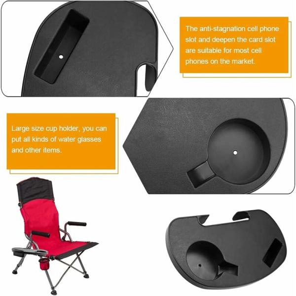 2 stk koppholderstol Svart koppholder Campingstol for uteplass balkongmøbler sammenleggbar stol og utendørs bassengstrandstol-