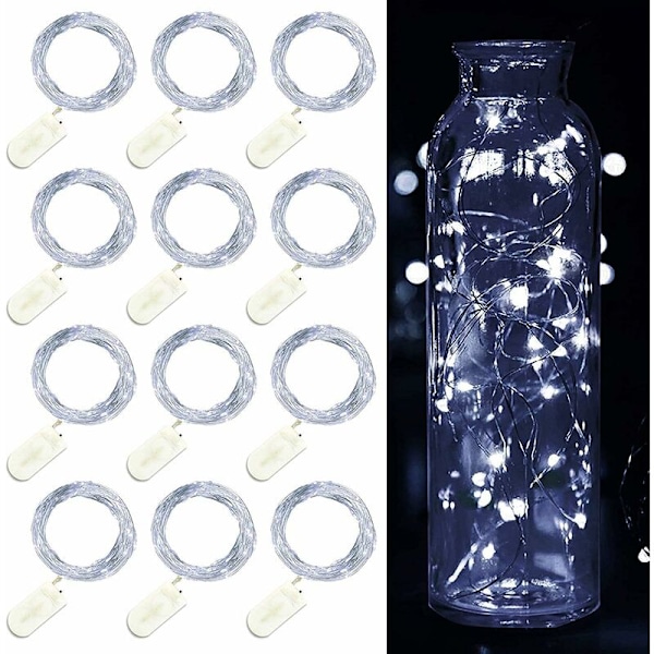 Set med 12 LED-ljusslingor, Batteridrivna Ljus 2m 20 LED-Fairy String Lights IP65 Vattentät LED-Girlang Dekoration för Sovrum Jul Bröllop