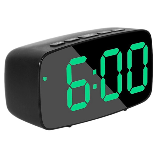 Sängbords Smart Digital Väckarklocka, Grön LED Resebord USB-klocka med 12/24H Datum Temperatur Snooze för Sovrum, Svart