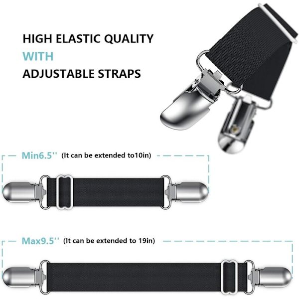 Sänginpehmusteen Kiinnittimet, Säädettävät Kiinnittimet (17-46cm), 4 Kpl, Musta